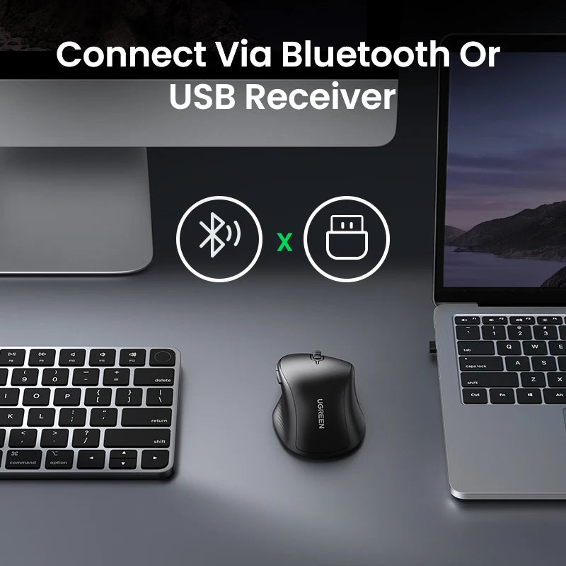 UGREEN Wireless Mouse Bluetooth 5.0 Ergonomic 4000 DPI 6 Mute Buttons For MacBook Computer Tablet Laptop PC 2.4G Mice Mouse