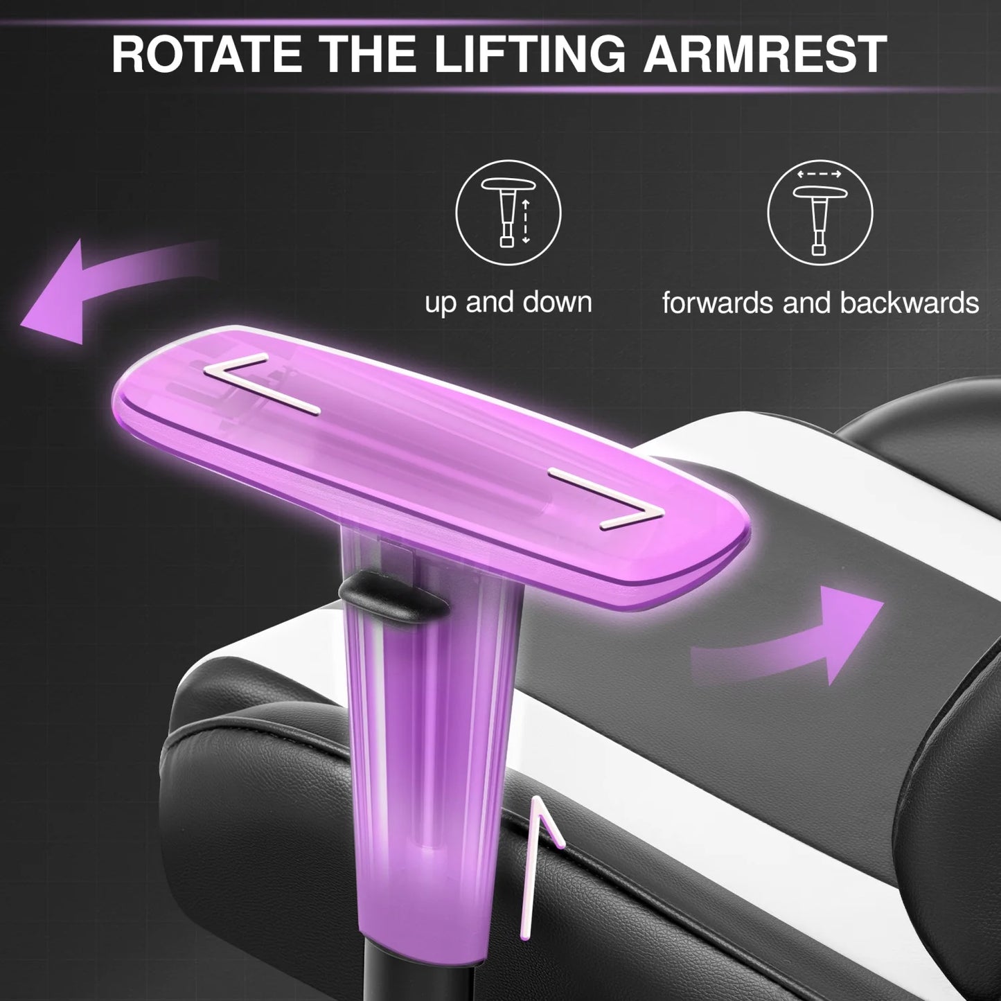 Gaming chair, PU leather adjustable in multiple directions, with lumbar support and headrest, ergonomic, black and white