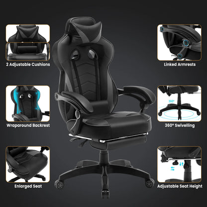 WOLTU Swivel  Gaming Racing Chair Desk Office Computer Chair Sports Seat with Headrest Lumbar Cushion Footrest Gamer Chair