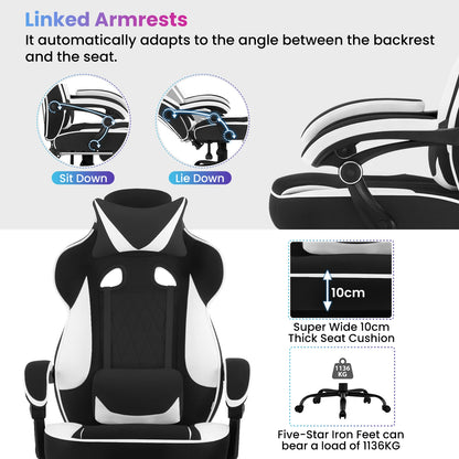 WOLTU Swivel Gaming Chair with Pocket Spring Cushion Ergonomic Office Chair Wide Seat Footrest Rotatable Computer Armchair