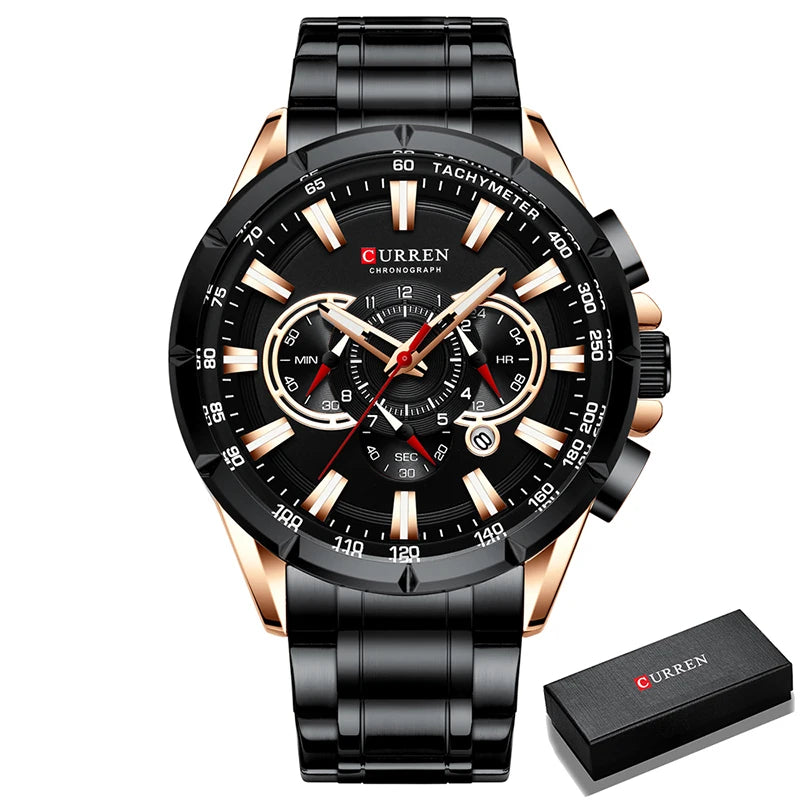 CURREN Business Herren-Armbanduhr, Luxusmarke, Edelstahl-Armbanduhr, Chronograph, Army Military Quarzuhren