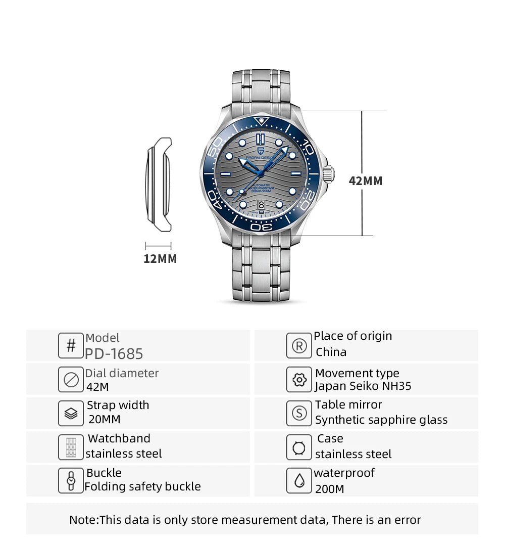 PAGANI DESIGN 2026 New V2 Waves 200M Orologio da immersione da uomo, automatico di lusso, con cristallo zaffiro AR