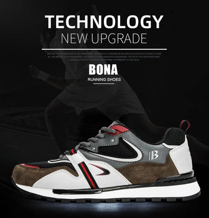BONA New Designer Action Leather Sport Shoes Men's Sneakers Running Shoes Men's Tennis Walking Footwear Trendy Fitness