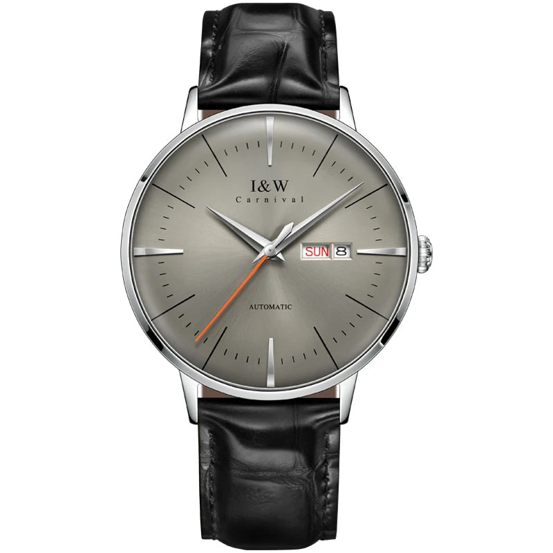 Japan MIYOTA Automatic Watch 3D Curved Sapphire Mechanical Wristwatches Waterproof Leather Strap Double Calendar Watches for Men