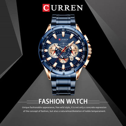 CURREN Business Herren-Armbanduhr, Luxusmarke, Edelstahl-Armbanduhr, Chronograph, Army Military Quarzuhren