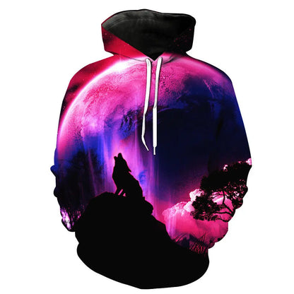 Cool Space Galaxy Wolf Hoodie Hoodies Men Bright Wolf Fashion Handsome Wolf Hoodies Spring Autumn Pullovers Sweatshirts Sweat