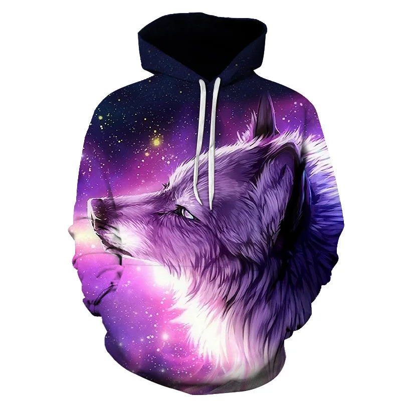 Cool Space Galaxy Wolf Hoodie Hoodies Men Bright Wolf Fashion Handsome Wolf Hoodies Spring Autumn Pullovers Sweatshirts Sweat
