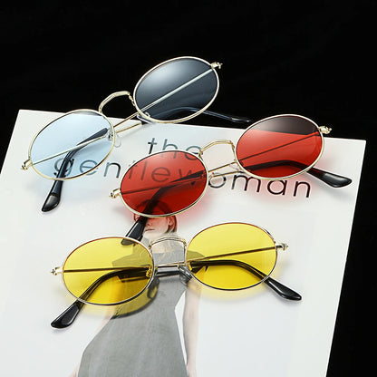 Women Female Oval Sunglasses Eyewear Driver Goggles Gold Small Retro Vintage Sexy Round Sunglasses Frame Cycling Accessories