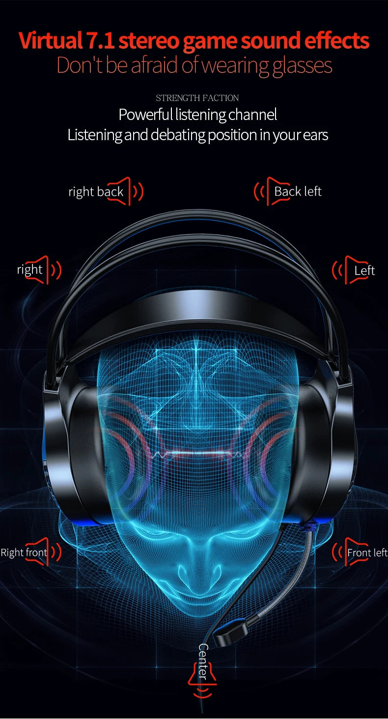 RGB Gaming Headset with Microphone 7.1 Surround HD Sound Stereo Dual 3.5mm USB  Wired Headphone For PS5 PC Laptop Phone