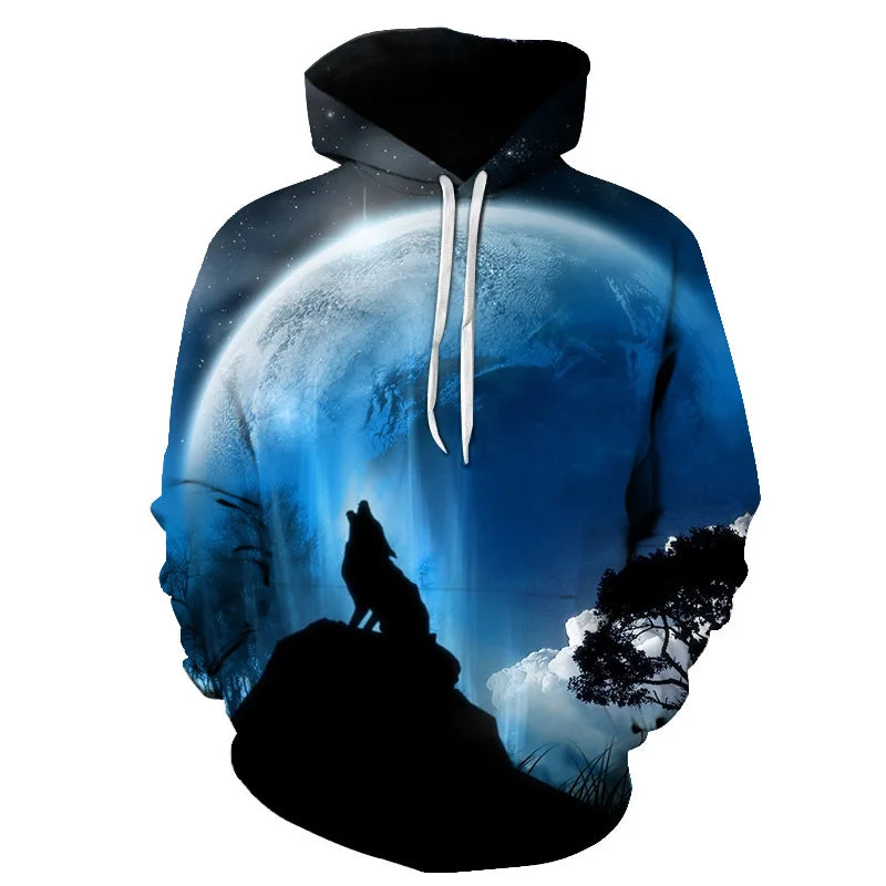 Cool Space Galaxy Wolf Hoodie Hoodies Men Bright Wolf Fashion Handsome Wolf Hoodies Spring Autumn Pullovers Sweatshirts Sweat