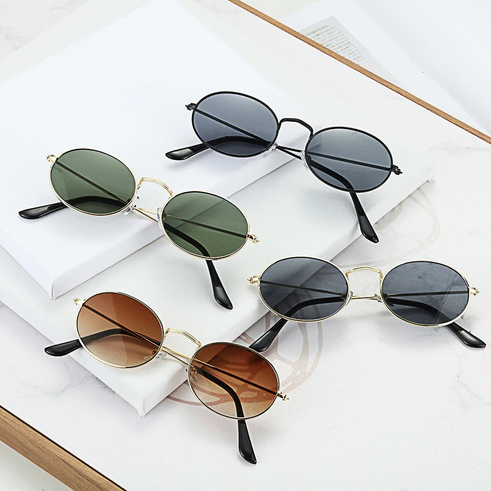 Women Female Oval Sunglasses Eyewear Driver Goggles Gold Small Retro Vintage Sexy Round Sunglasses Frame Cycling Accessories