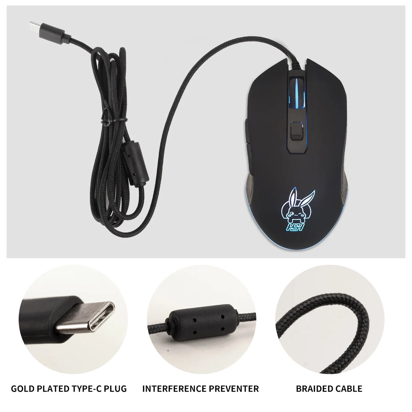 Színes, világító USB-C némítógombos egér Type-C notebookhoz – gamer egér