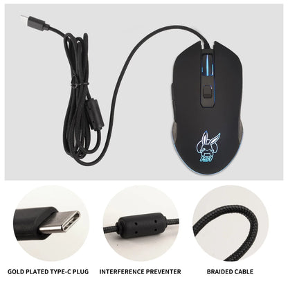 Színes, világító USB-C némítógombos egér Type-C notebookhoz – gamer egér