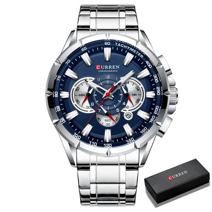 CURREN Business Herren-Armbanduhr, Luxusmarke, Edelstahl-Armbanduhr, Chronograph, Army Military Quarzuhren