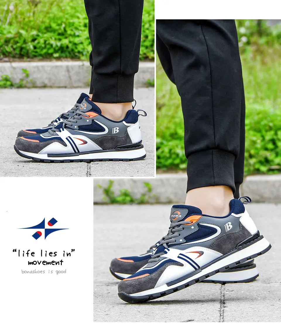 BONA New Designer Action Leather Sport Shoes Men's Sneakers Running Shoes Men's Tennis Walking Footwear Trendy Fitness