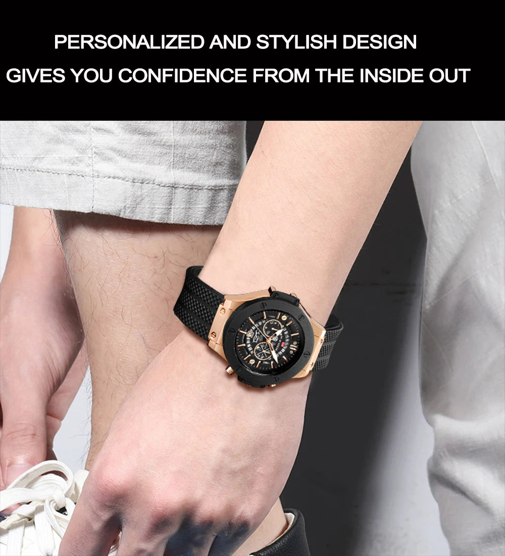 2023 New Men's Watch Top Brand Luxury Sports Silicone Strap Japanese Movement Calendar Quartz Waterproof Watch Relogio Masculino