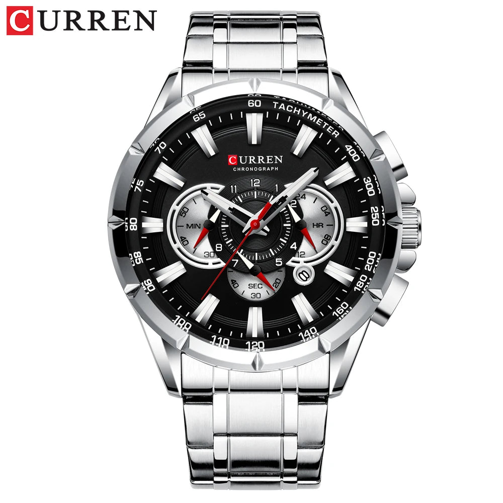 CURREN Business Herren-Armbanduhr, Luxusmarke, Edelstahl-Armbanduhr, Chronograph, Army Military Quarzuhren