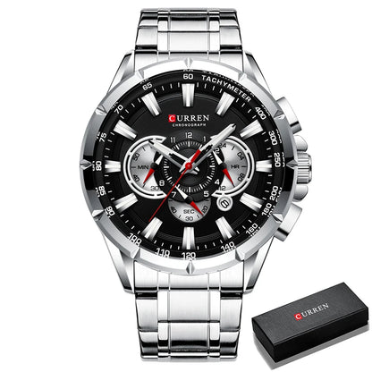 CURREN Business Herren-Armbanduhr, Luxusmarke, Edelstahl-Armbanduhr, Chronograph, Army Military Quarzuhren