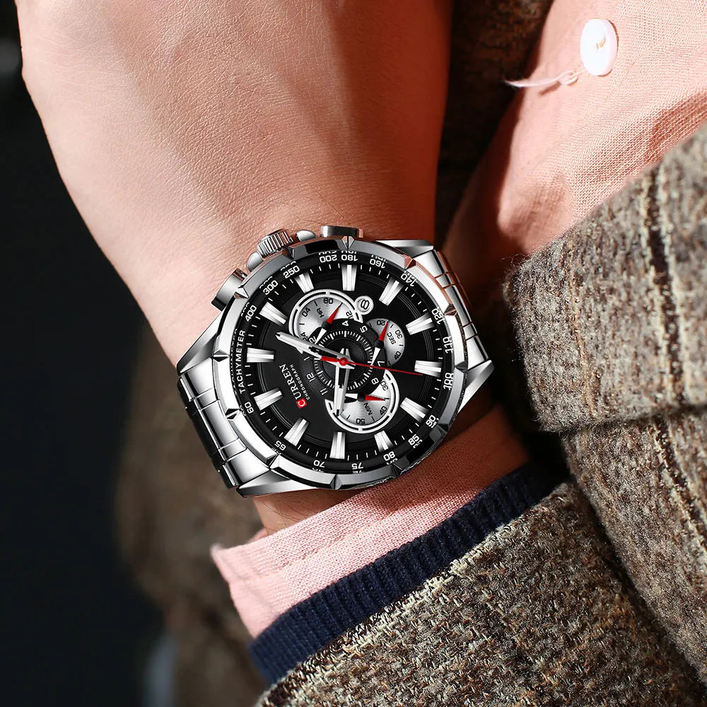 CURREN Business Herren-Armbanduhr, Luxusmarke, Edelstahl-Armbanduhr, Chronograph, Army Military Quarzuhren