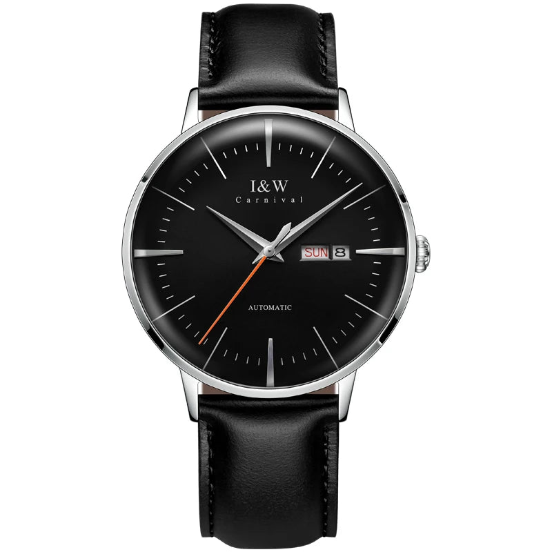 Japan MIYOTA Automatic Watch 3D Curved Sapphire Mechanical Wristwatches Waterproof Leather Strap Double Calendar Watches for Men