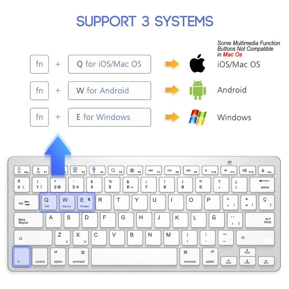 Portable Spanish Bluetooth Keyboard Light Slim Wireless Keyboard teclado for Mac iPad iPhone iOS Android Windows Smart TV