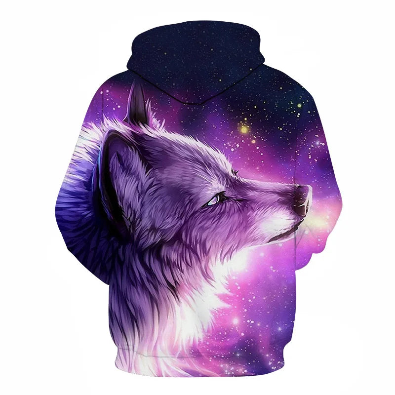 Cool Space Galaxy Wolf Hoodie Hoodies Men Bright Wolf Fashion Handsome Wolf Hoodies Spring Autumn Pullovers Sweatshirts Sweat