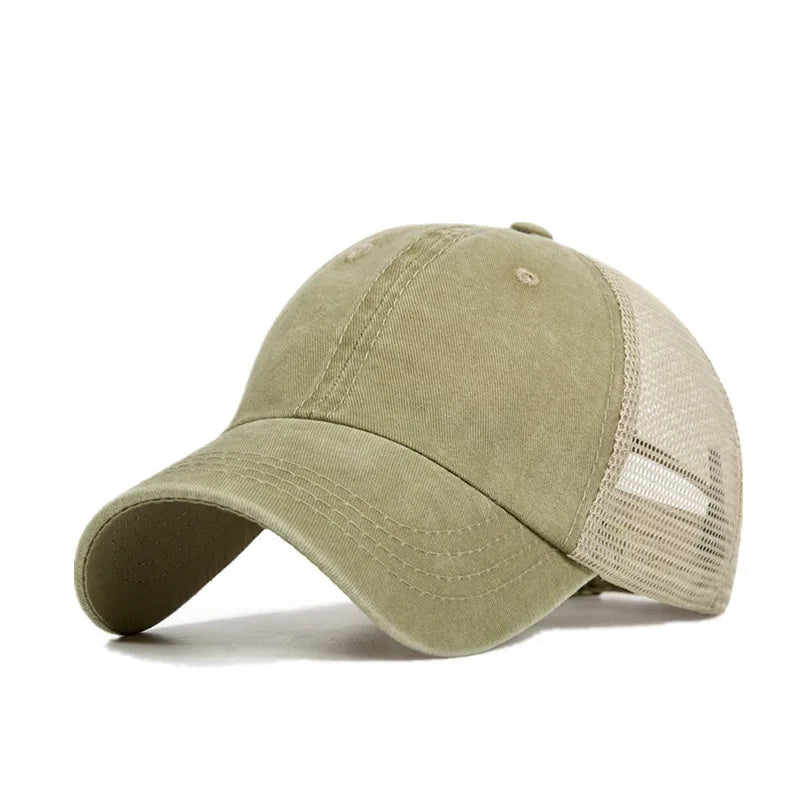 Washed cotton mesh breathable baseball cap made old light board caps men and women tide spring and summer hat women