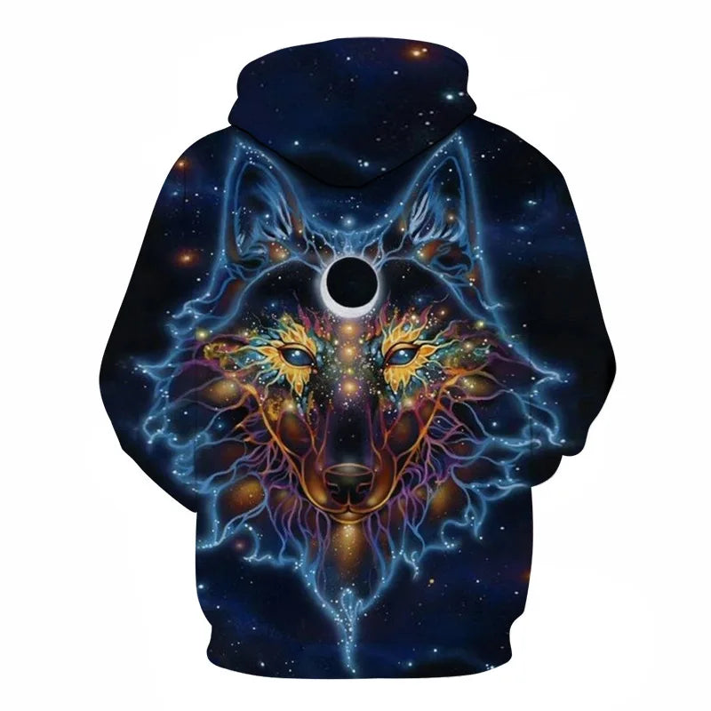Cool Space Galaxy Wolf Hoodie Hoodies Men Bright Wolf Fashion Handsome Wolf Hoodies Spring Autumn Pullovers Sweatshirts Sweat