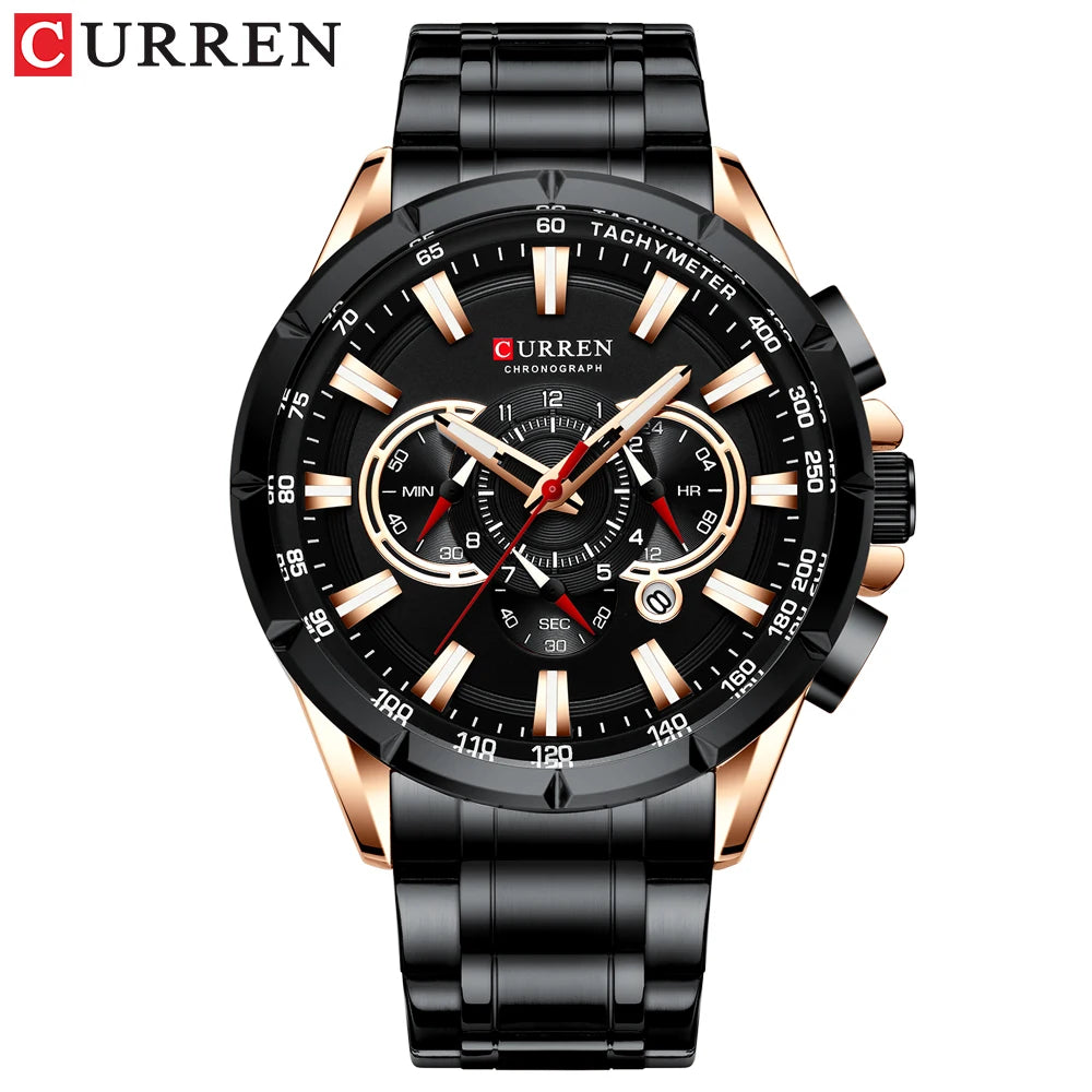 CURREN Business Herren-Armbanduhr, Luxusmarke, Edelstahl-Armbanduhr, Chronograph, Army Military Quarzuhren