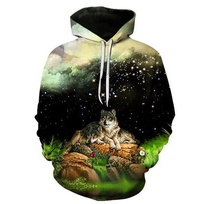 Cool Space Galaxy Wolf Hoodie Hoodies Men Bright Wolf Fashion Handsome Wolf Hoodies Spring Autumn Pullovers Sweatshirts Sweat