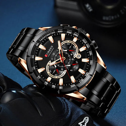 CURREN Business Herren-Armbanduhr, Luxusmarke, Edelstahl-Armbanduhr, Chronograph, Army Military Quarzuhren