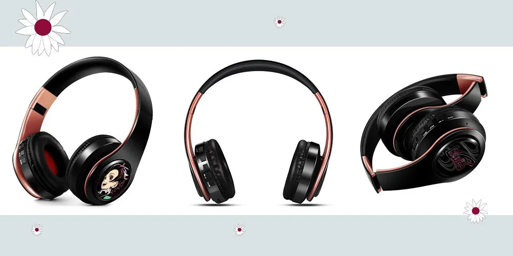 Japan Anime Headphone Demon Slayer Kimetsu No Yaiba Kamado Tanjirou Cosplay Bluetooth Headset Earphone with Mic Support TF Card