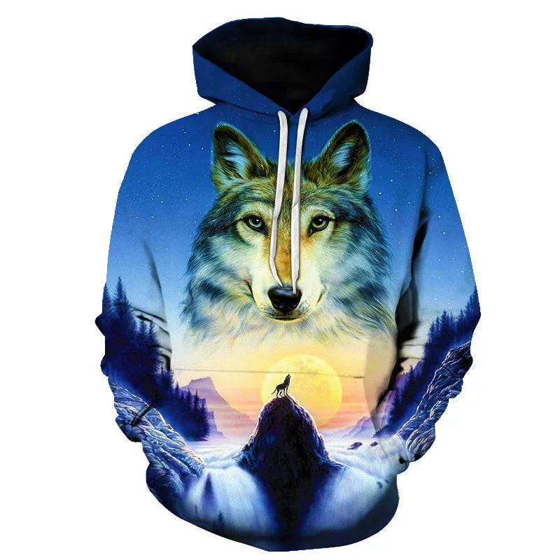 Cool Space Galaxy Wolf Hoodie Hoodies Men Bright Wolf Fashion Handsome Wolf Hoodies Spring Autumn Pullovers Sweatshirts Sweat