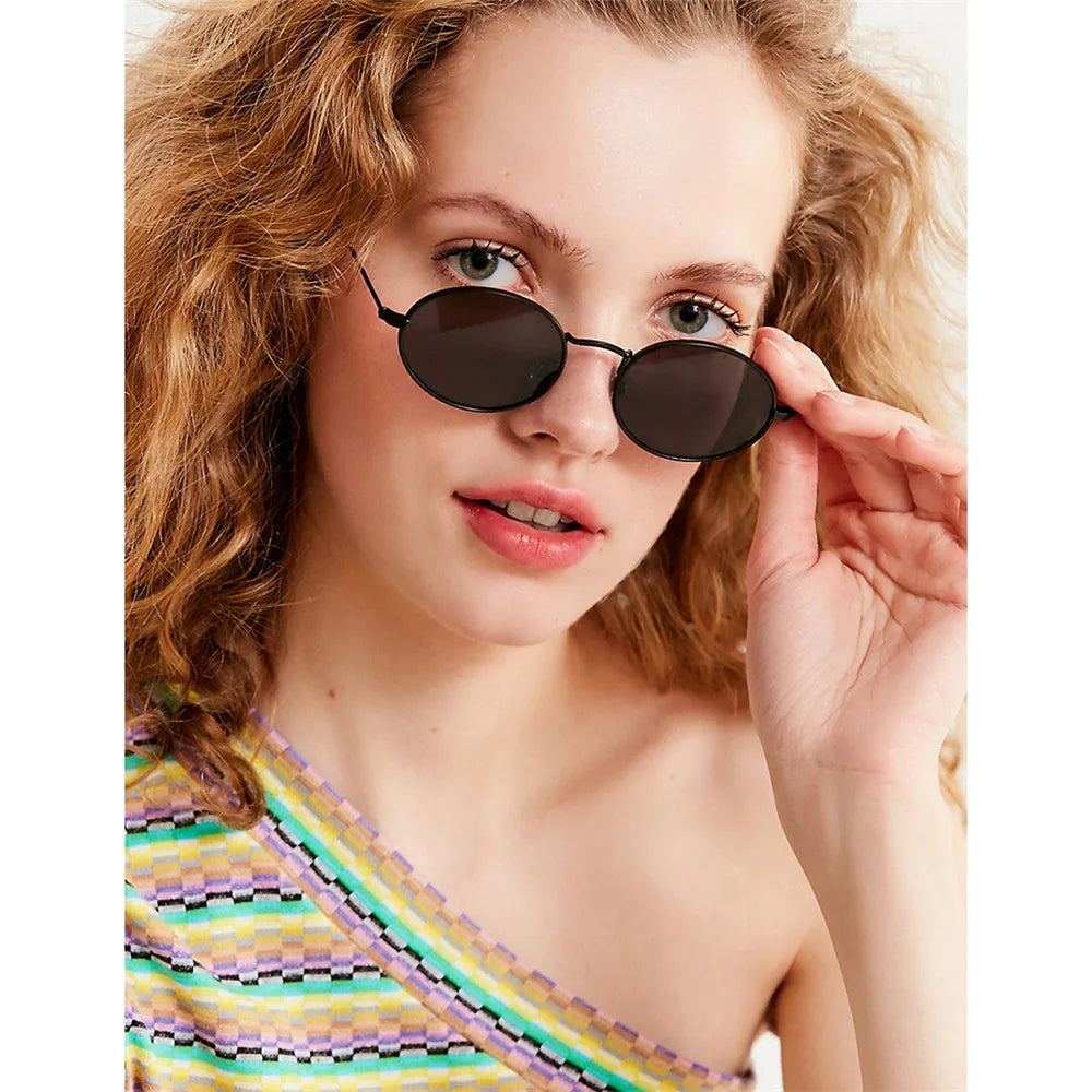 Women Female Oval Sunglasses Eyewear Driver Goggles Gold Small Retro Vintage Sexy Round Sunglasses Frame Cycling Accessories