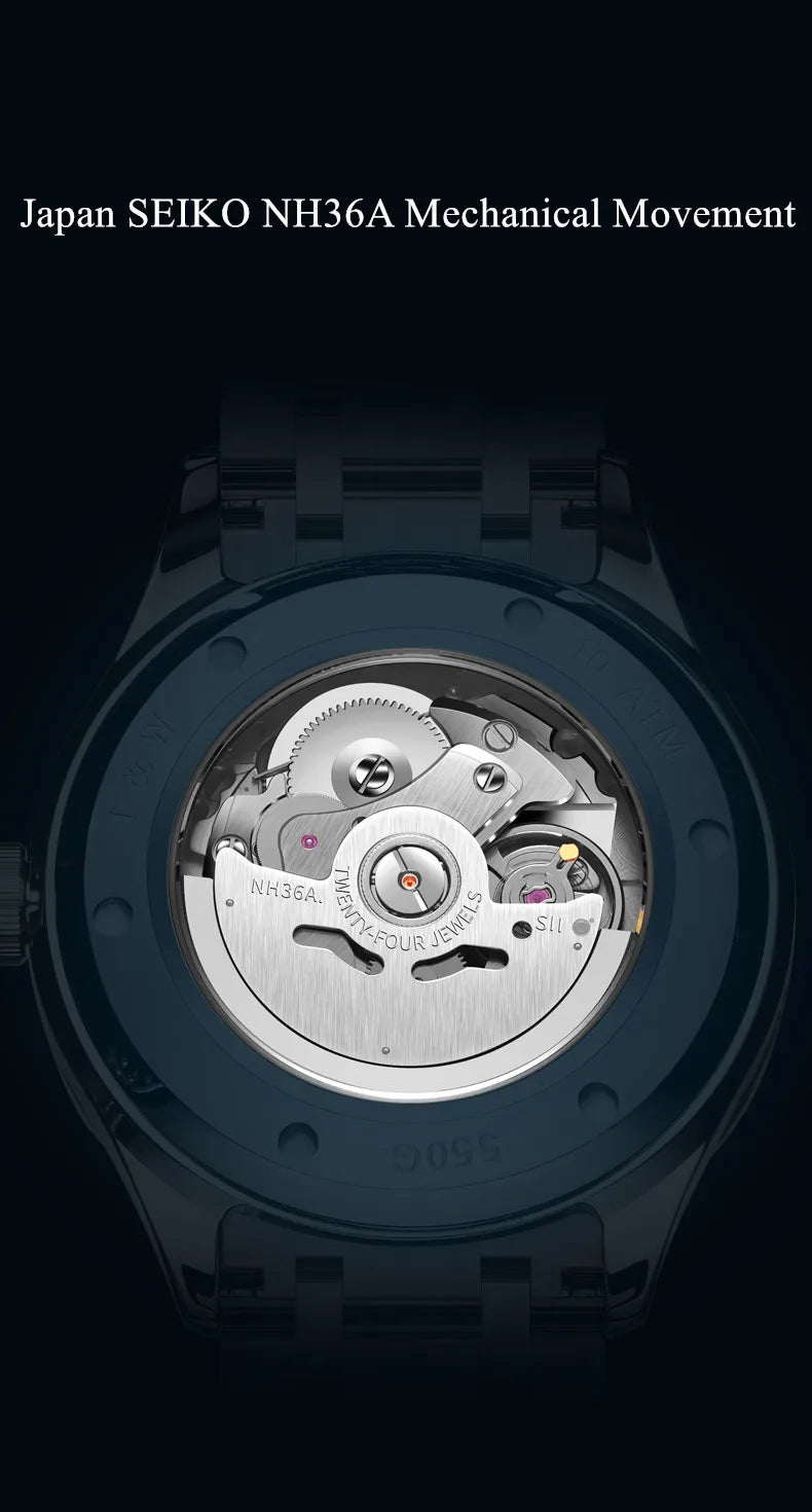 Reloj CARNIVAL Mens Tungsten Mechanical Watch Brand Luxury NH36 Automatic Movement Wristwatches for Men Waterproof Montre Homme
