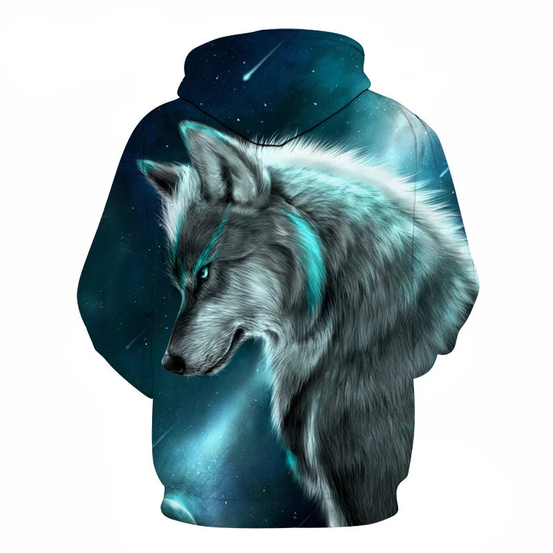 Cool Space Galaxy Wolf Hoodie Hoodies Men Bright Wolf Fashion Handsome Wolf Hoodies Spring Autumn Pullovers Sweatshirts Sweat