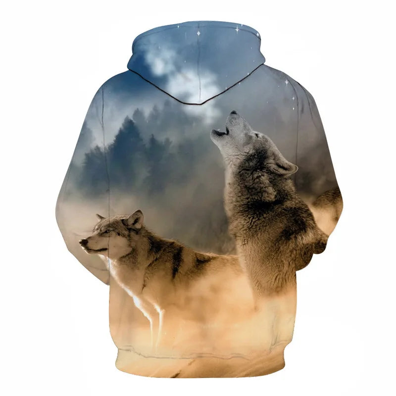 Cool Space Galaxy Wolf Hoodie Hoodies Men Bright Wolf Fashion Handsome Wolf Hoodies Spring Autumn Pullovers Sweatshirts Sweat