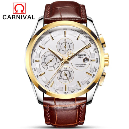 relogio masculino New Carnival Automatic Watches Men Business Mechanical Clock Leather Strap Waterproof Luxuey Brand Clock