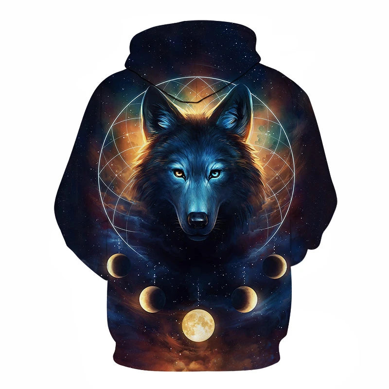 Cool Space Galaxy Wolf Hoodie Hoodies Men Bright Wolf Fashion Handsome Wolf Hoodies Spring Autumn Pullovers Sweatshirts Sweat