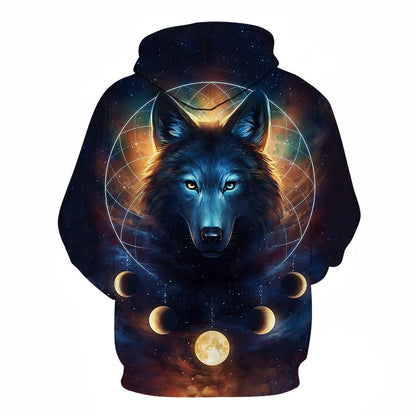 Cool Space Galaxy Wolf Hoodie Hoodies Men Bright Wolf Fashion Handsome Wolf Hoodies Spring Autumn Pullovers Sweatshirts Sweat