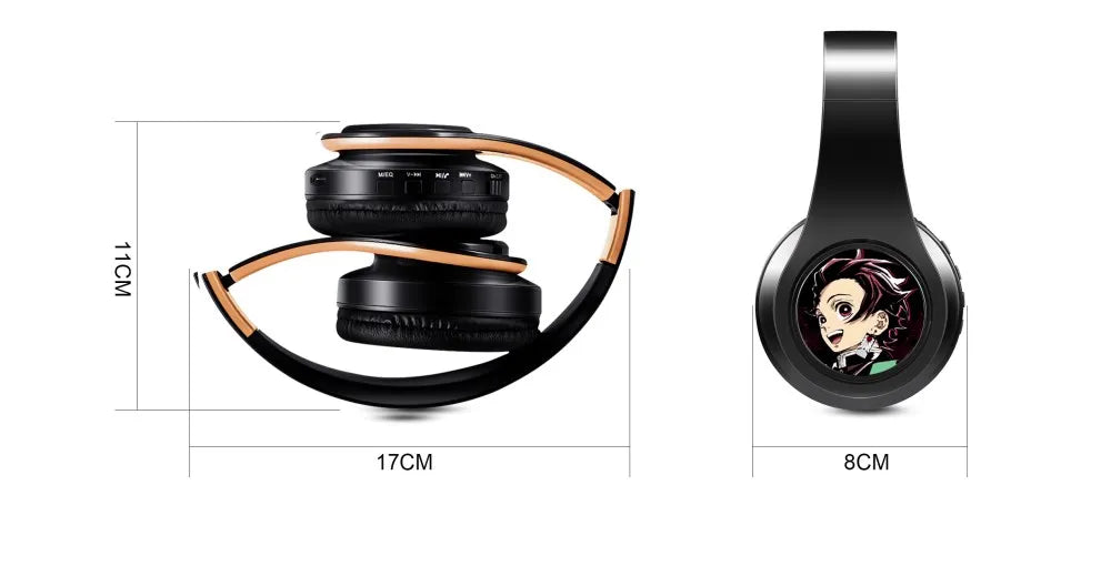 Japan Anime Headphone Demon Slayer Kimetsu No Yaiba Kamado Tanjirou Cosplay Bluetooth Headset Earphone with Mic Support TF Card
