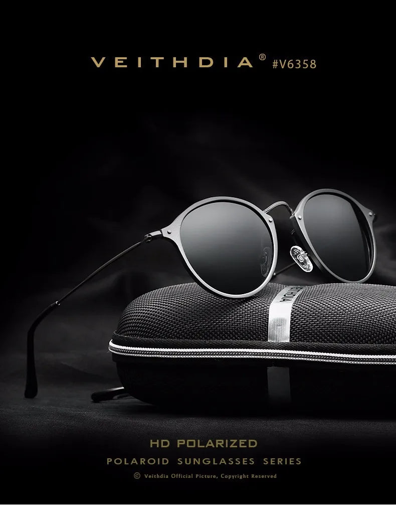 VEITHDIA Men Sunglasses Fashion Round Unisex Sun Glasses Polarized Coating Mirror Sports Driving Male Eyewear For Women 6358