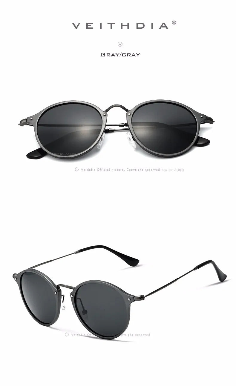 VEITHDIA Men Sunglasses Fashion Round Unisex Sun Glasses Polarized Coating Mirror Sports Driving Male Eyewear For Women 6358