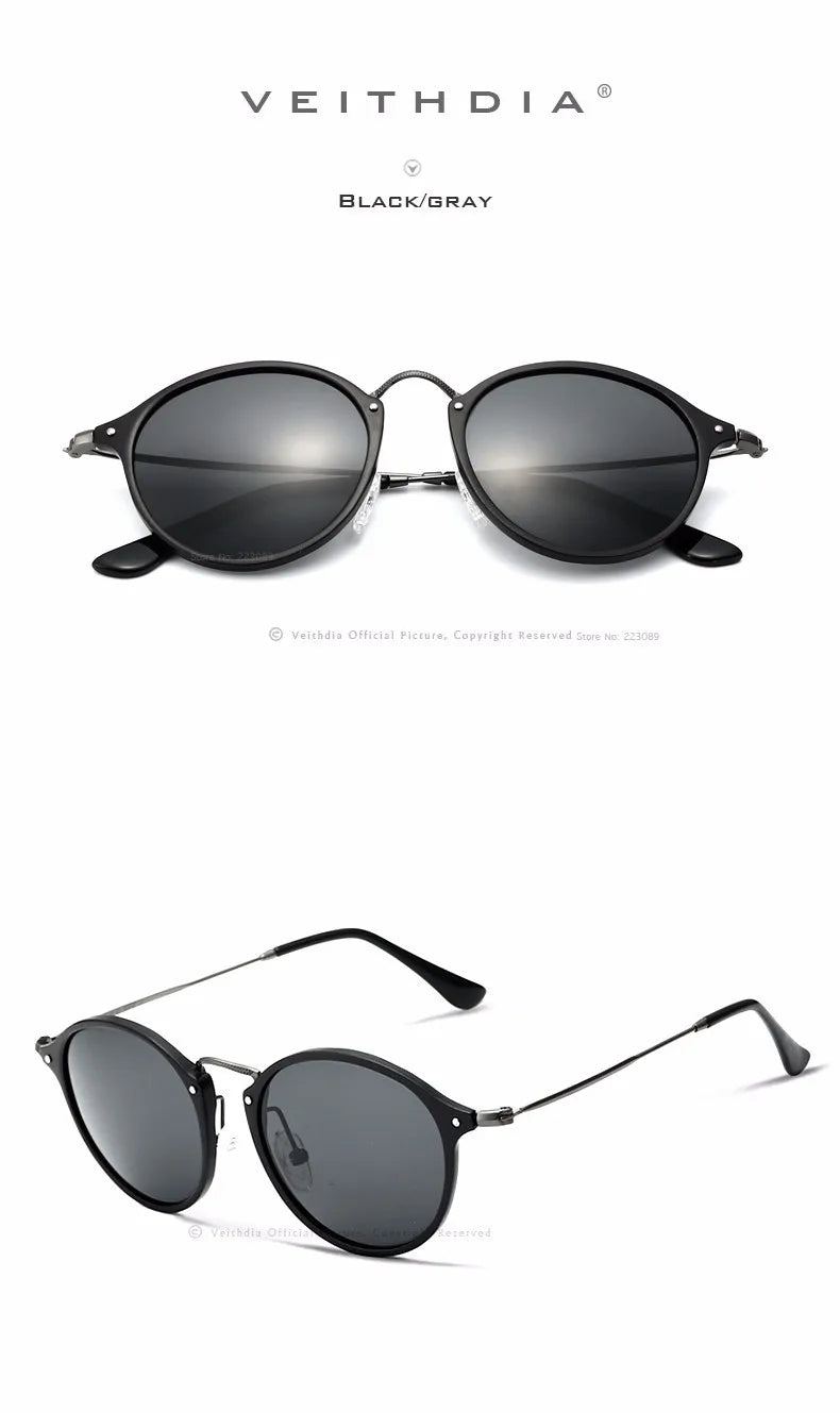 VEITHDIA Men Sunglasses Fashion Round Unisex Sun Glasses Polarized Coating Mirror Sports Driving Male Eyewear For Women 6358