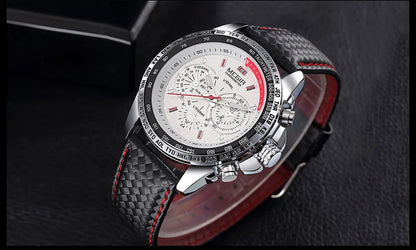 MEGIR analoog quartz-polshorloge voor heren – Waterdicht luxehorloge met leren band, casual stijl, model 1010 (zwart)