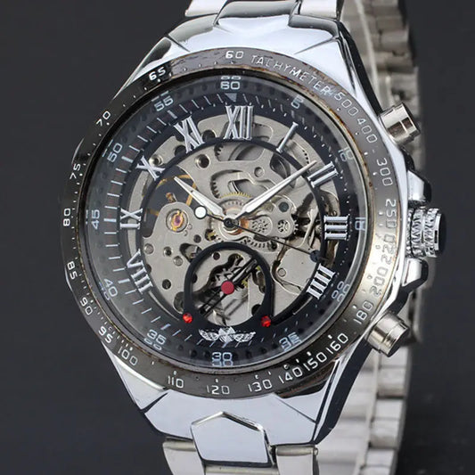 WINNER Men Gold Watches Automatic Mechanical Watch Male Skeleton Wristwatch Stainless Steel Band Luxury Brand Sports Design
