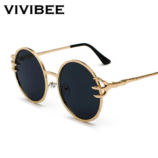 VIVIBEE Retro Skull Claw Round Sunglasses for Women Fishion 2026 Trending Product Gothic Sun Glasses Gold Metal Frame Shades