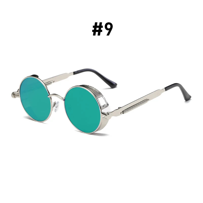 VIVIBEE Vintage Steampunk Red Sunglasses Men Round Punk Alloy Metal Retro Sun Glasses Women 2026 Goggles Gothic Style Shades