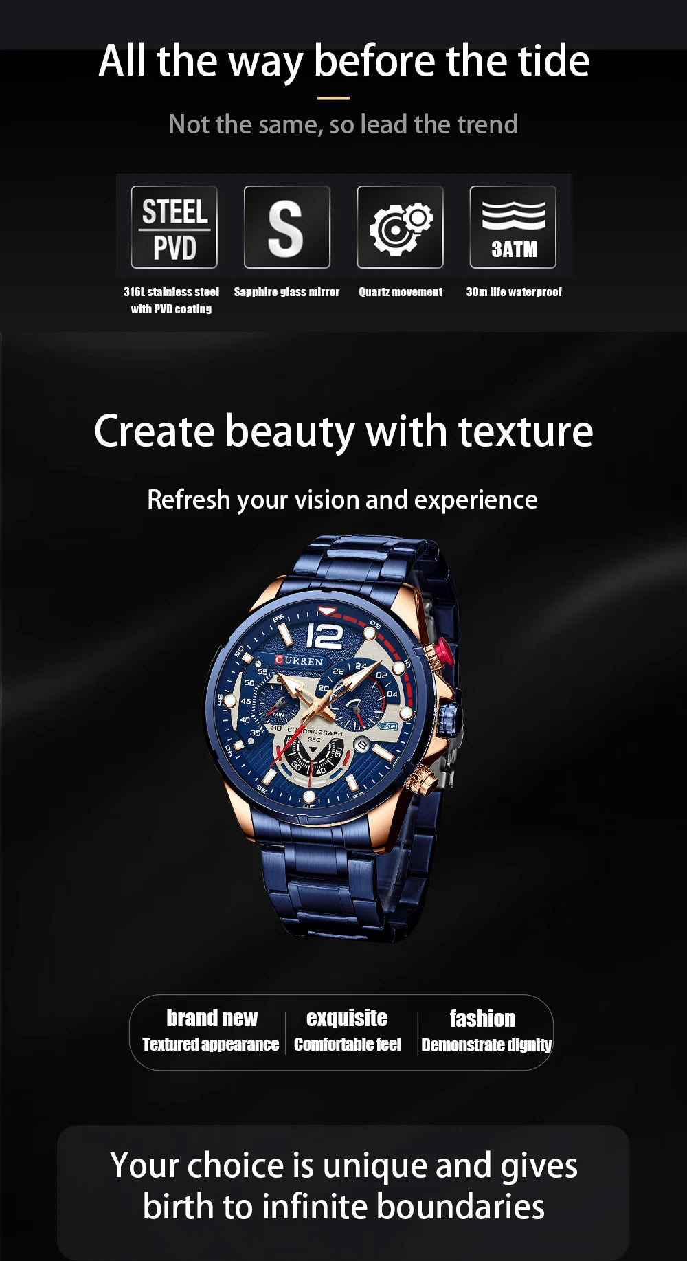New Watches for Men Top Luxury Brand CURREN Quartz Men’s Watch Sport Waterproof Wrist Watches Chronograph Date Relogio Masculino