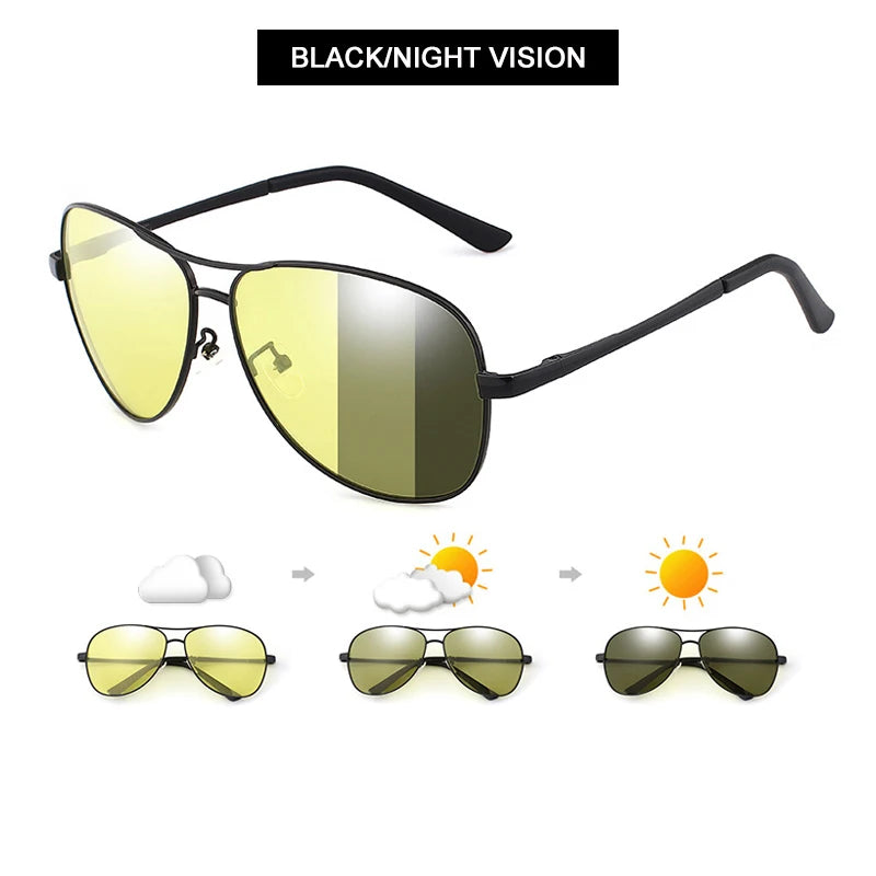 Classic Pilot Photochromic Sunglasses Men Women Fashion Chameleon Polarized Sun Glasses Male Driving Change Color Night Vision